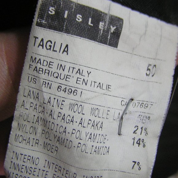 SISLEY ITALIAN WOOL TOP COAT OVER COAT EU 50 US 42 - Picture 8 of 12